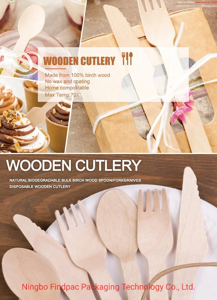 Cheap Wholesale 100 Forks 100 Spoons 100 Knives Wooden Cutlery Disposable 6" Series