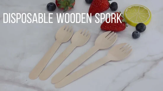 Биоразлагаемая березовая деревянная одноразовая ложка-вилка Spork